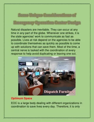 Some Unique Considerations of Emergency Operation Center Design
