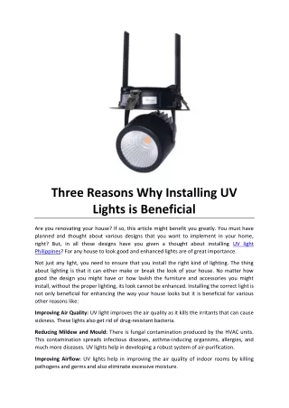 Three Reasons Why Installing UV Lights is Beneficial