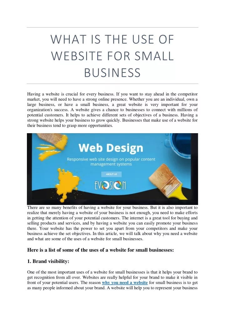 what is the use of website for small business