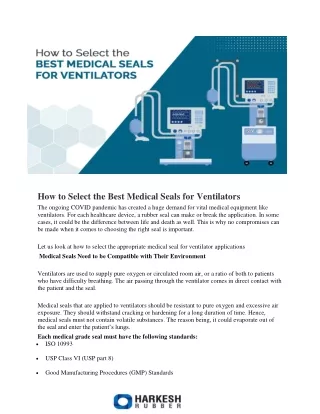 How to Select the Best Medical Seals for Ventilators - Harkesh Rubber