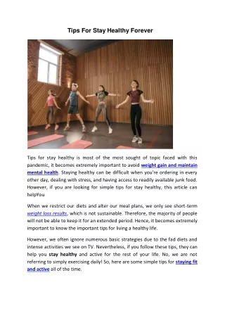Tips For Stay Healthy Forever