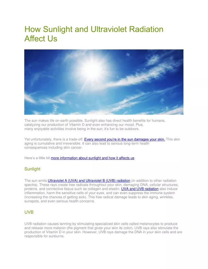 how sunlight and ultraviolet radiation affect us