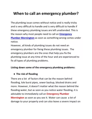 When to call an emergency plumber?
