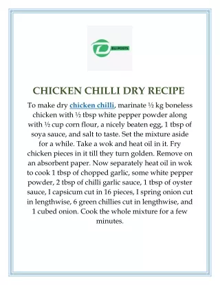CHICKEN CHILLI DRY RECIPE