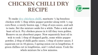 CHICKEN CHILLI DRY RECIPE
