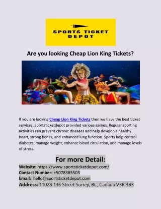 Are you looking Cheap Lion King Tickets?