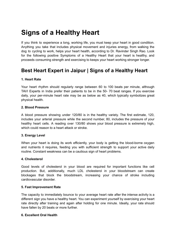 signs of a healthy heart