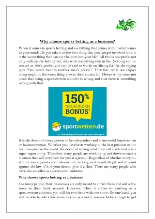 Why choose sports betting as a business