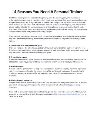 4 Reasons You Need A Personal Trainer