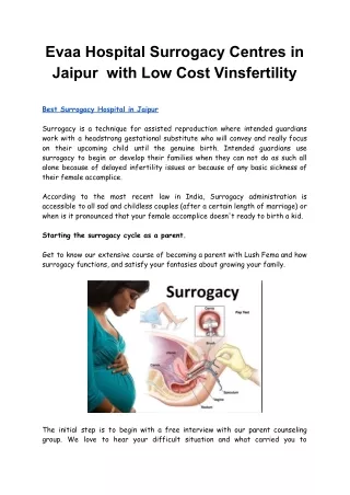 Evaa Hospital Surrogacy Centres in Jaipur  with Low Cost Vinsfertility
