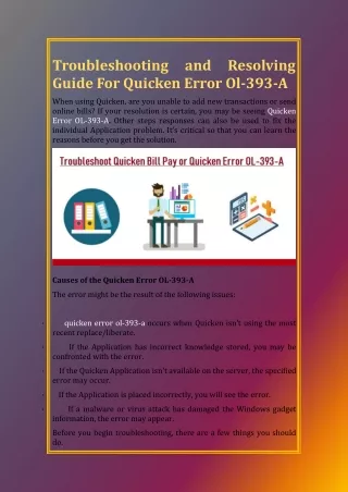 troubleshooting guide for quicken error ol 393 a