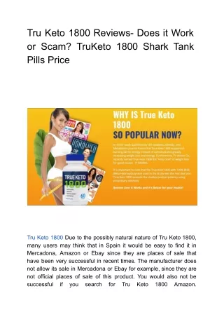Tru Keto 1800 Reviews- Does it Work or Scam? TruKeto 1800 Shark Tank Pills Price