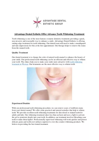 Advantage Dental Esthetic Offer Advance Teeth Whitening Treatment