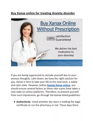 Buy Xanax online for treating Anxiety disorder