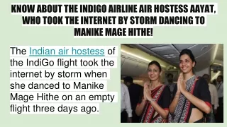 KNOW ABOUT THE INDIGO AIRLINE AIR HOSTESS AAYAT, WHO TOOK THE INTERNET BY STORM DANCING TO MANIKE MAGE HITHE!