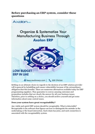 before purchasing an erp system consider these