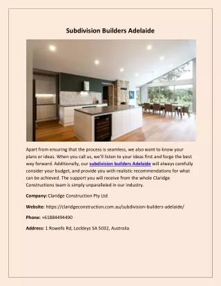 subdivision builders adelaide