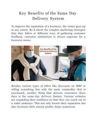 key benefits of the same day delivery system