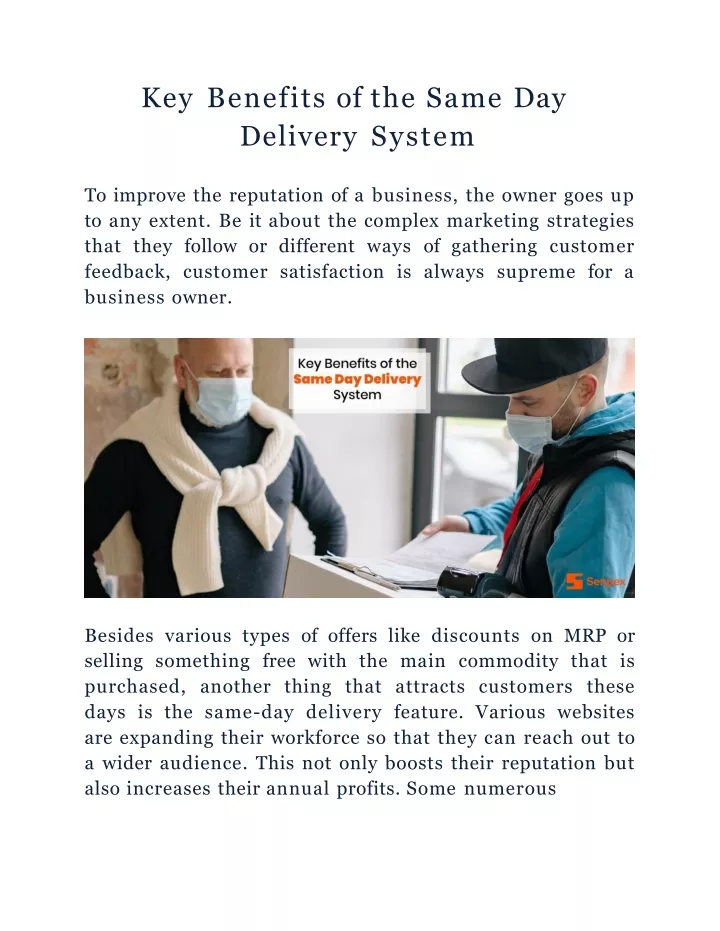 key benefits of the same day delivery system