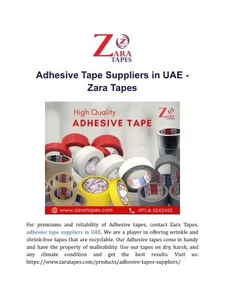 Adhesive Tape Suppliers in UAE - Zara Tapes