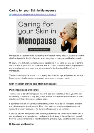 Caring for your Skin in Menopause
