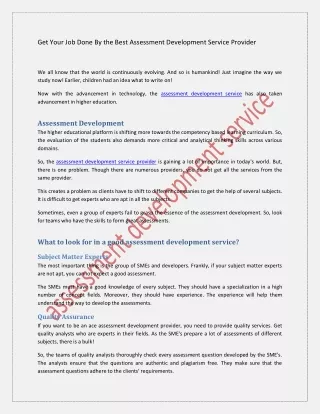 get your job done by the best assessment