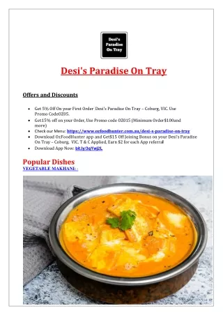 desi s paradise on tray offers and discounts
