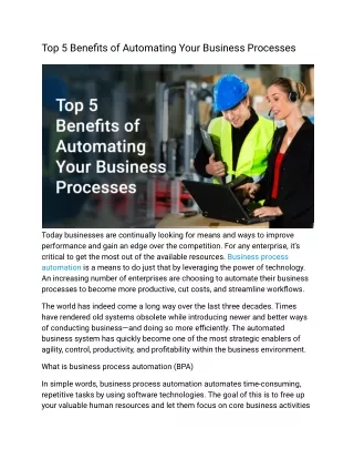 Top 5 Benefits of Automating Your Business Processes