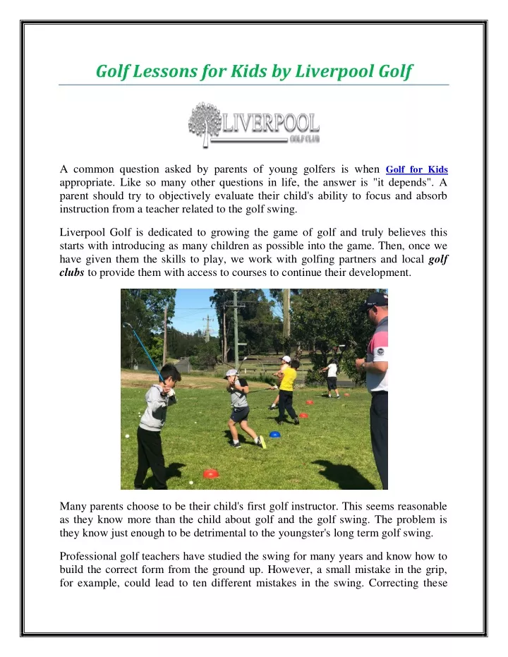 golf lessons for kids by liverpool golf