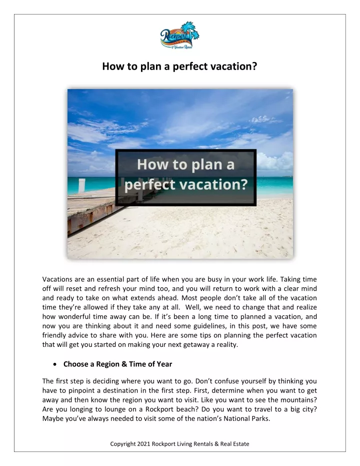 how to plan a perfect vacation