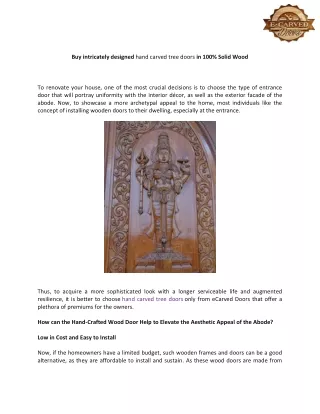 Buy intricately designed hand carved tree doors in 100% Solid Wood-converted