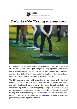 The basics of Golf Training one must know