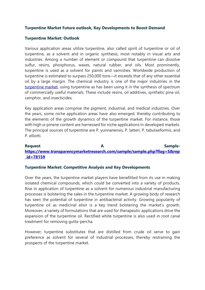 turpentine market future outlook key developments