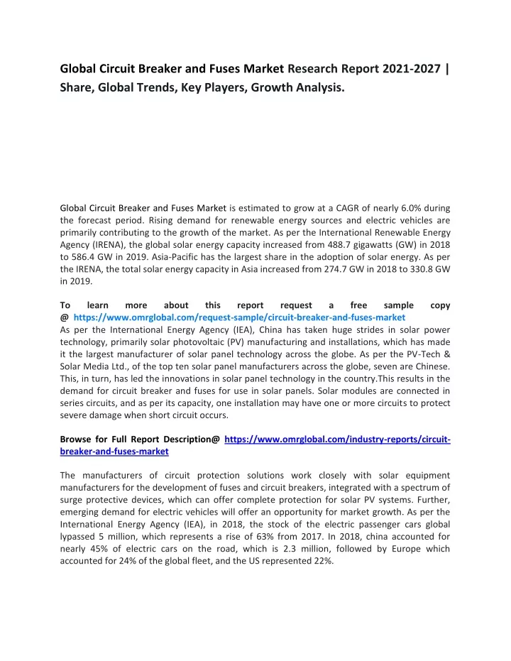 global circuit breaker and fuses market research