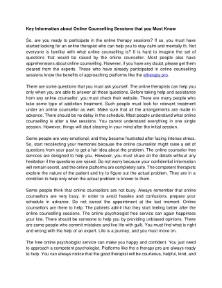 key information about online counselling sessions