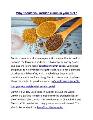 Why should you include cumin in your diet - Shalimar