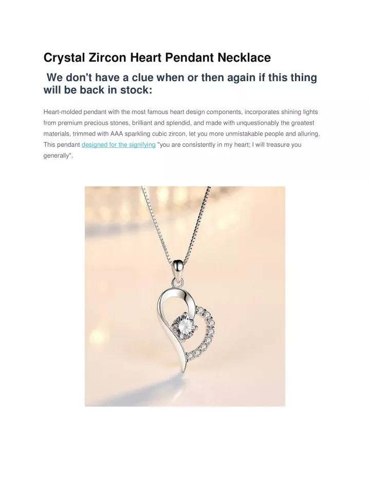 crystal zircon heart pendant necklace
