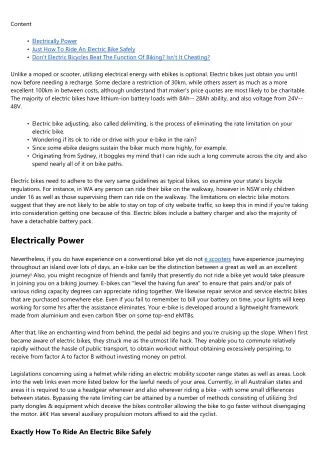Electric Bikes Legislation.