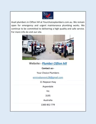 Plumber Clifton Hill | Yourchoiceplumbers.com.auQ