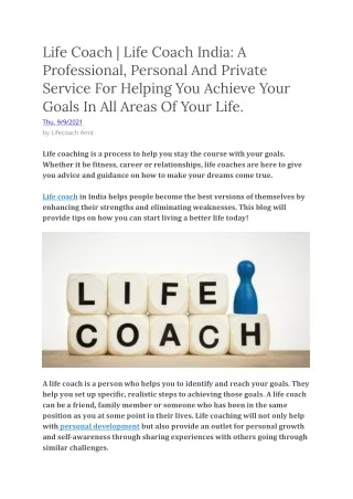 Life Coach - Life Coach India -  A Professional, Personal And Private Service For Helping You Achieve Your Goals In All