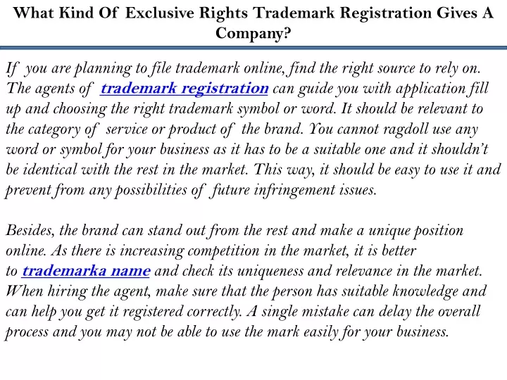 what kind of exclusive rights trademark