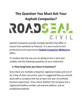 The Question You Must Ask Your Asphalt Companies?