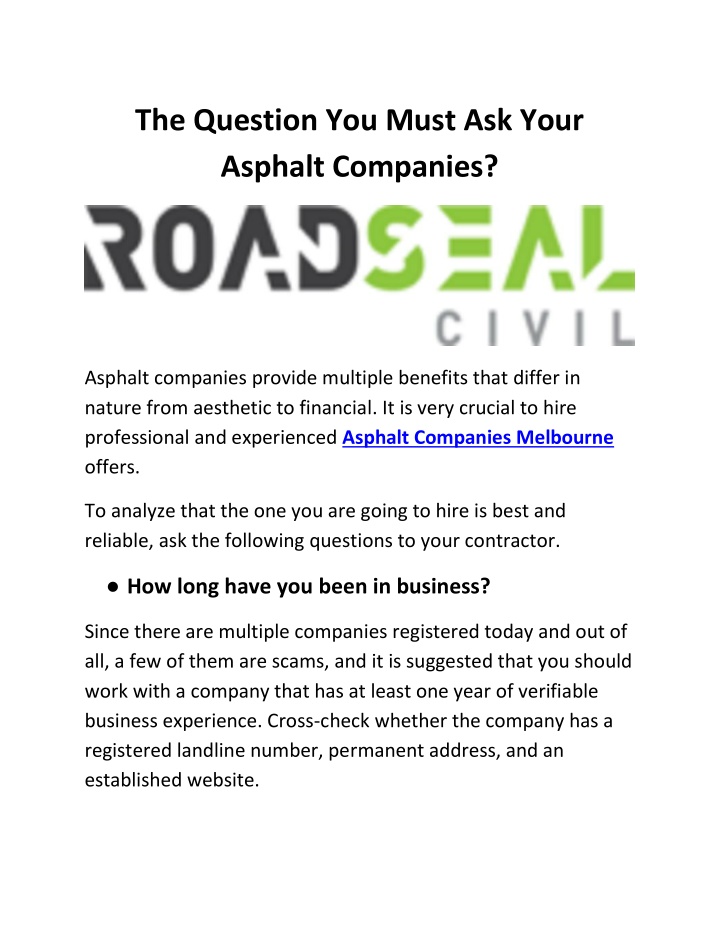 the question you must ask your asphalt companies