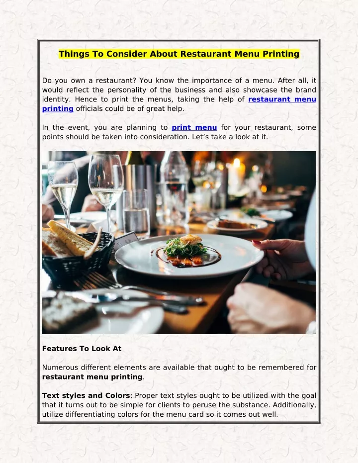 things to consider about restaurant menu printing