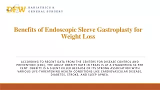 Benefits of Endoscopic Sleeve Gastroplasty for Weight Loss