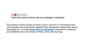 how s the system of fresh vent air exchanger in australia