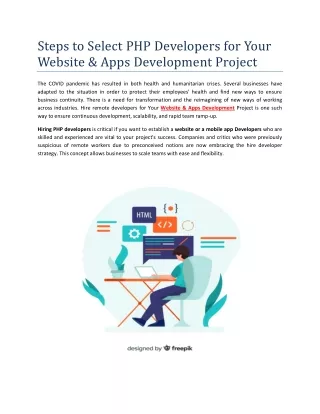 Steps to Select PHP Developers for Your Website & Apps Development Project
