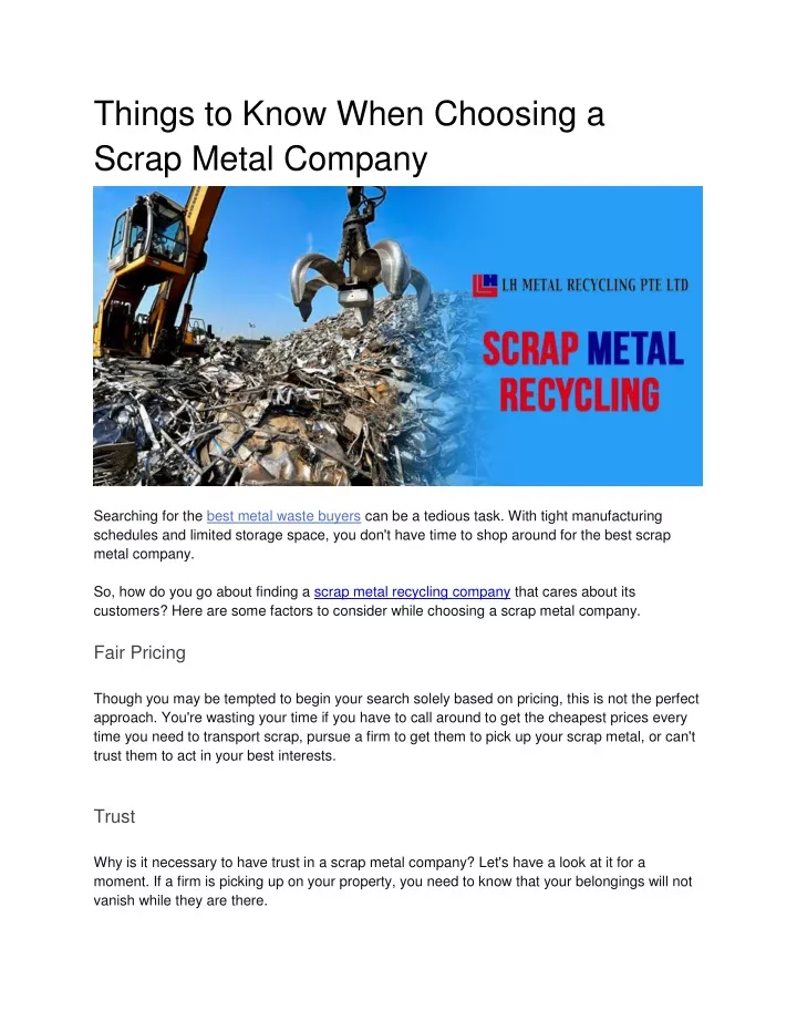 things to know when choosing a scrap metal company