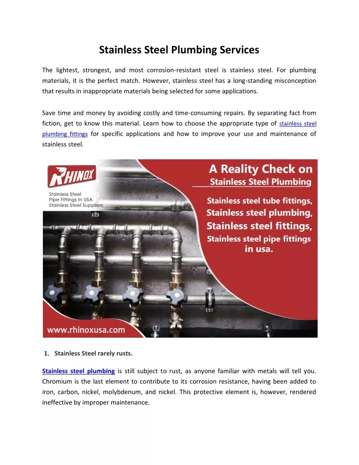 stainless steel plumbing services