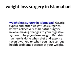 weight loss surgery in Islamabad